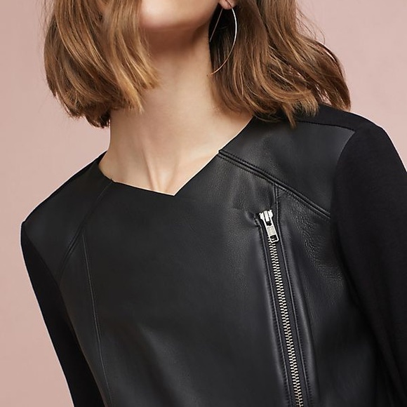 Michael Stars black Leather Contrast Moto Jacket - Picture 2 of 8